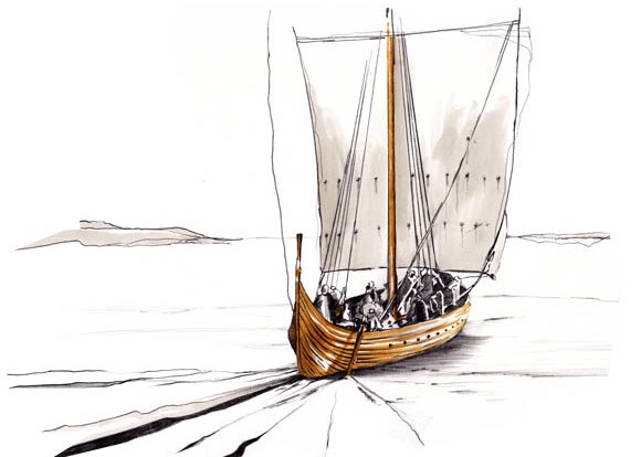 Vikingskip, detalj fra tidslinje, oppdragsgiver: Arkeologisk Museum i Stavanger